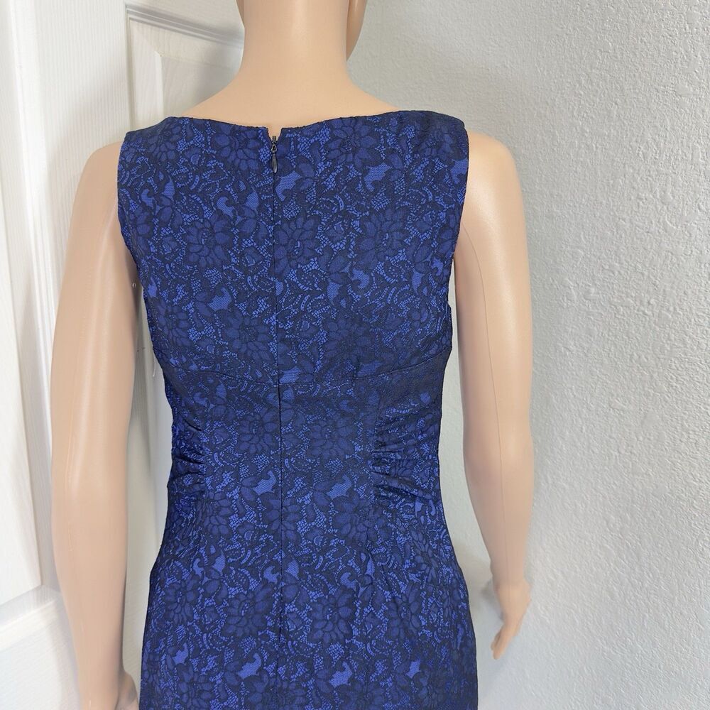 Adrianna Papell Petite Blue Lace Sheath Dress 4P Sleeveless Cocktail Career - Picture 5 of 12